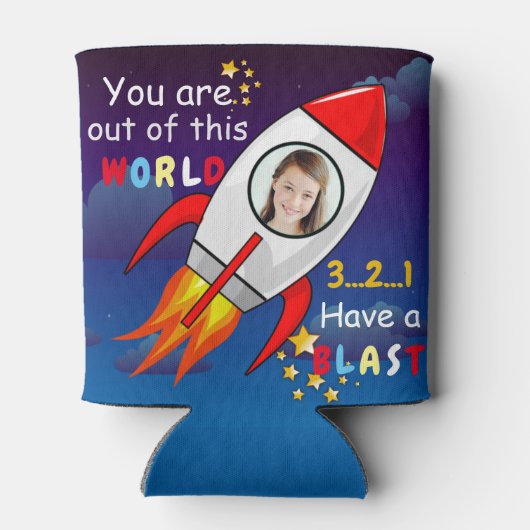 Rafraîchisseur Pour Canette Cute Outer Space Rocket Ship Blast Off Birthday (Dos)