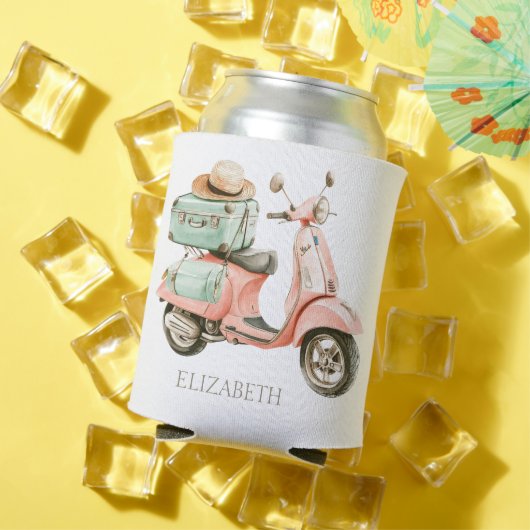 Rafraîchisseur Pour Canette Cute Pink and Aqua Coastal Scooter (Été in situ)