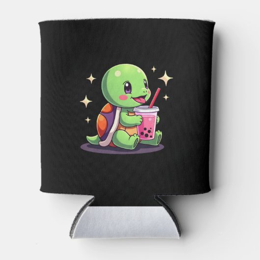 Rafraîchisseur Pour Canette Cute turtle drinking boba. Funny Boba Turtles Love (Devant)