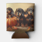 Rafraîchisseur Pour Canette Dachshund Chiot Automne Citrouille de plaisir (Devant)