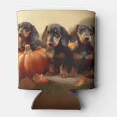 Rafraîchisseur Pour Canette Dachshund Chiot Automne Citrouille de plaisir (Dos)