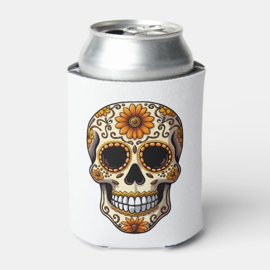 Rafraîchisseur Pour Canette Day Of Dead Sugar Skull Floral Skeleton Head Bone (Can devant)