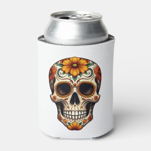 Rafraîchisseur Pour Canette Day Of Dead Sugar Skull Floral Skeleton Head Bone (Can devant)