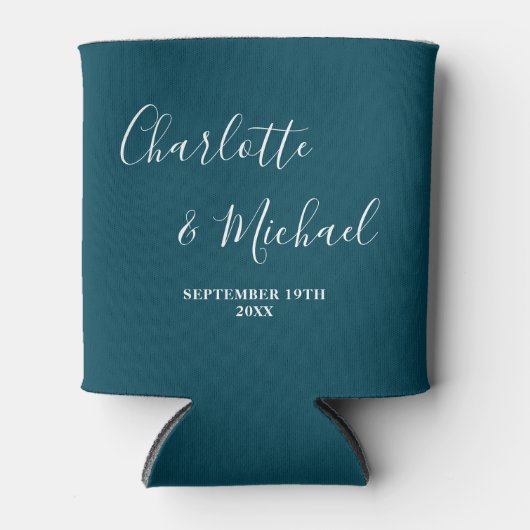 Rafraîchisseur Pour Canette Deep Teal Script Minimalist Wedding (Devant)
