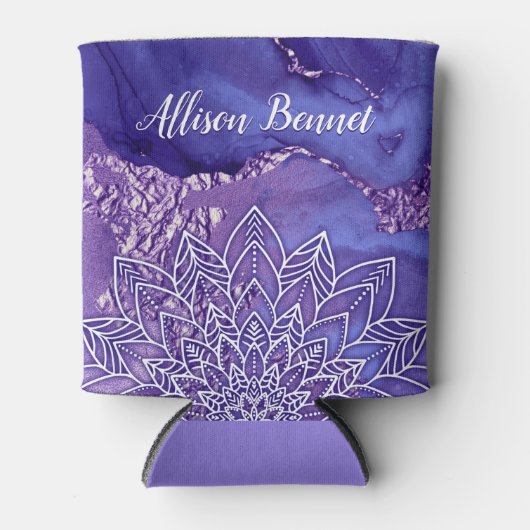 Rafraîchisseur Pour Canette Demoiselle d'honneur Mandala Blanc Aquarelle Viole (Devant)