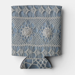 Rafraîchisseur Pour Canette Dentelle vintage : petites roses blanches.