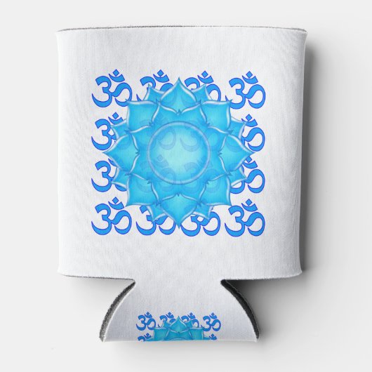 Rafraîchisseur Pour Canette Dessin Fleur Lotus De Verre Bleu Avec Motif Om (Devant)