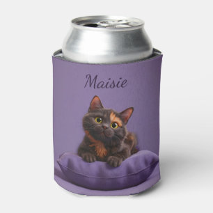 Rafraîchisseur Pour Canette Dessin Tortoiseshell Kitten sur coussin pourpre
