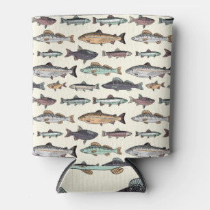 Rafraîchisseur Pour Canette Dessins de poisson vintages, motif sans soudure.