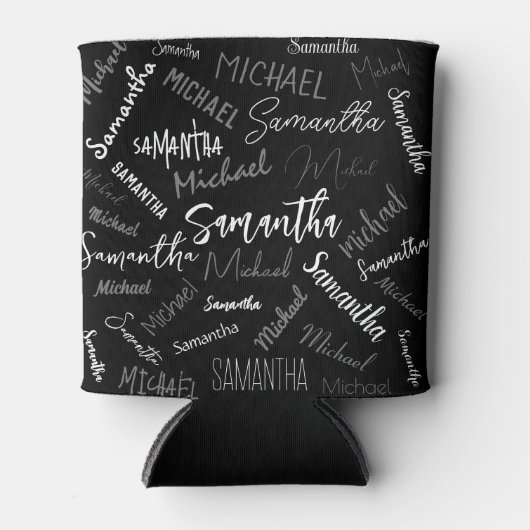 Rafraîchisseur Pour Canette Deux noms couple motif monogramme noir gris blanc (Devant)