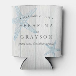 Rafraîchisseur Pour Canette Deux Starfish Vintages sur Wood Rustic Beach Weddi