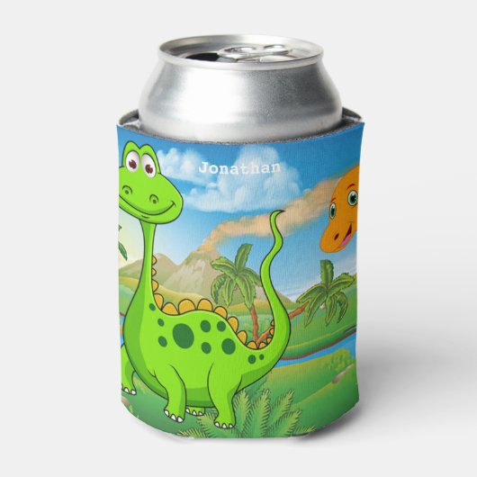 Rafraîchisseur Pour Canette Dinosaure orange vert pour enfants personnalisés (Can devant)