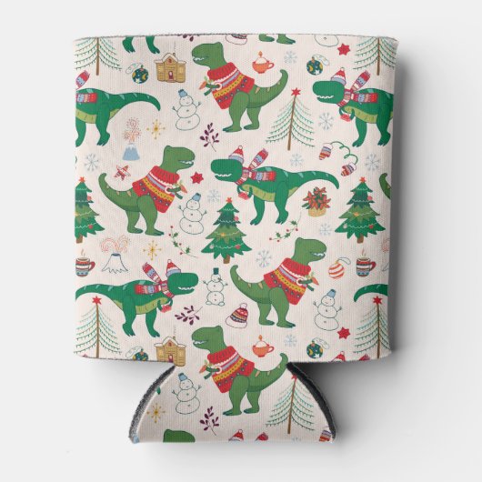 Rafraîchisseur Pour Canette Dinosaures dans Sweaters Motif de Noël (Devant)