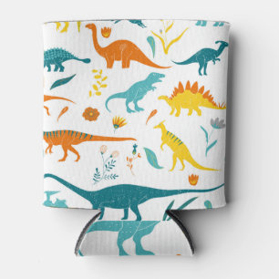 Rafraîchisseur Pour Canette Dinosaures stylisés, éléments floraux, mignons.