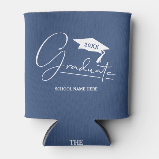 Rafraîchisseur Pour Canette Diplômé en bleu avec capuchon de diplôme (Devant)