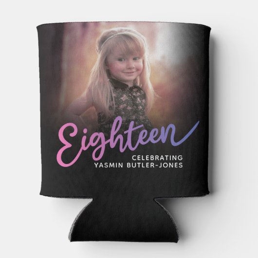 Rafraîchisseur Pour Canette Dix-huit 18e anniversaire script photo rose violet (Dos)