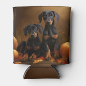 Rafraîchisseur Pour Canette Doberman Chiot Automne Citrouille de plaisir (Devant)