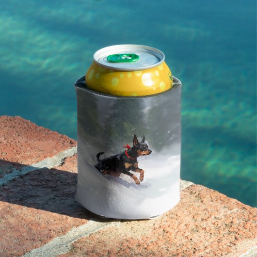 Rafraîchisseur Pour Canette Doberman Pinscher neige de Noël hiver (Piscine in situ)