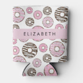 Rafraîchisseur Pour Canette Donuts Roses, Donuts Blancs, Sprinkings, Votre Nom (Devant)