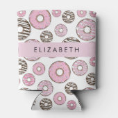 Rafraîchisseur Pour Canette Donuts Roses, Donuts Blancs, Sprinkings, Votre Nom (Dos)