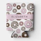 Rafraîchisseur Pour Canette Donuts Roses, Donuts Brown, Sprinkings, Votre Nom (Devant)