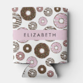 Rafraîchisseur Pour Canette Donuts Roses, Donuts Brown, Sprinkings, Votre Nom (Dos)