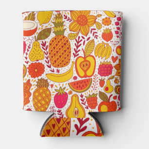 Rafraîchisseur Pour Canette Doodles de fruits : Motif Vintage été.
