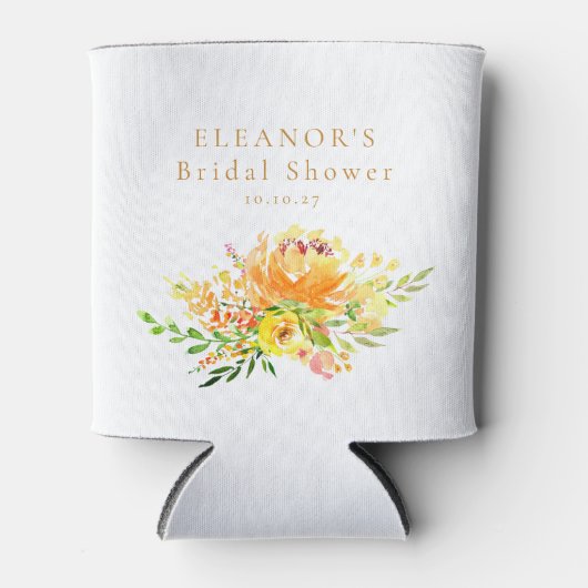 Rafraîchisseur Pour Canette Douce Fête de Mariage Florale Aquarelle Jaune Pers (Devant)