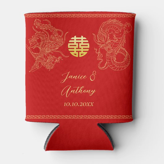 Rafraîchisseur Pour Canette Dragon mariage chinois en or rouge et phoenix (Devant)