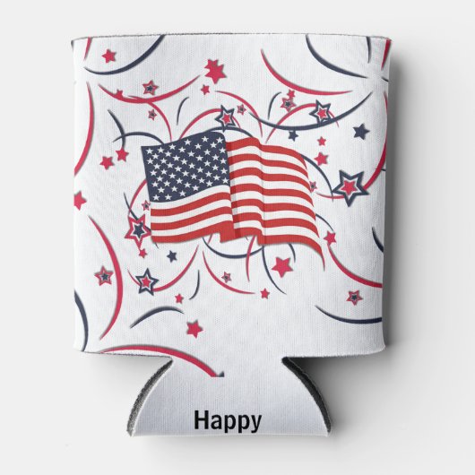 Rafraîchisseur Pour Canette Drapeau américain et feux d'artifice (Devant)