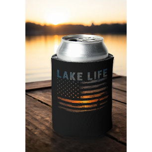 Rafraîchisseur Pour Canette Drapeau américain Sunset, pêcheur de Lake Life