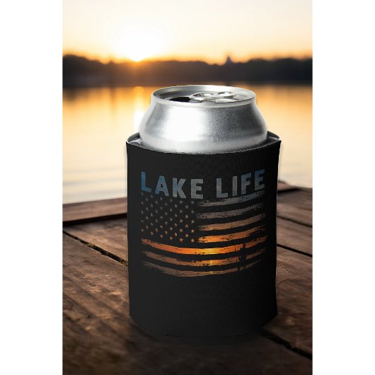 Rafraîchisseur Pour Canette Drapeau américain Sunset, pêcheur de Lake Life