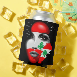 Rafraîchisseur Pour Canette Drapeau et carte du Liban sur le visage de la fill
