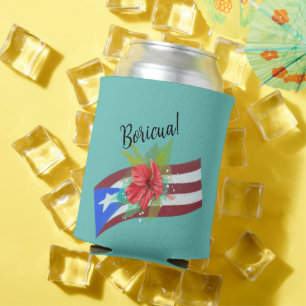 Rafraîchisseur Pour Canette Drapeau Porto Rico avec flor de maga boricua