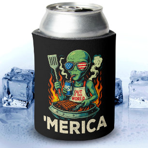 Rafraîchisseur Pour Canette Drôle d'Amérique Alien BBQ Gril Patriotique Rétro