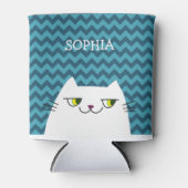 Rafraîchisseur Pour Canette Drôle Drôle Cartoon Blanc Chat Doodle, Chevron Ble (Devant)