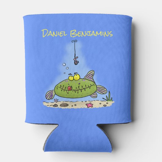 Rafraîchisseur Pour Canette Drôle gras affamé poisson vert dessin de pêche (Dos)