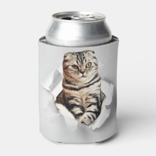 Rafraîchisseur Pour Canette Drôle Gray Cat Popping à travers l'illusion du pap