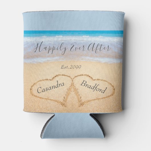 Rafraîchisseur Pour Canette Dusty Blue Beach Mariage 2 Coeurs (Devant)