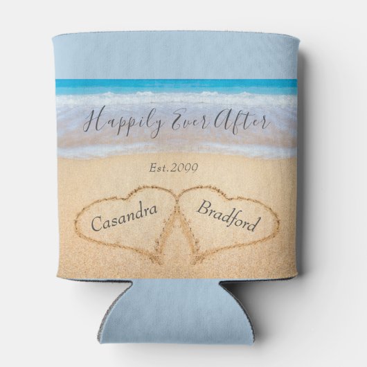 Rafraîchisseur Pour Canette Dusty Blue Beach Mariage 2 Coeurs (Dos)