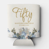 Rafraîchisseur Pour Canette Dusty Blue Blanc Floral 50e Anniversaire Nom (Dos)