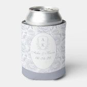 Rafraîchisseur Pour Canette Dusty Blue Chinoiserie Peonies Monogram Wedding (Can devant)