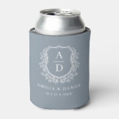 Rafraîchisseur Pour Canette Dusty Blue Crest Moderne Monogramme Mariage (Can devant)