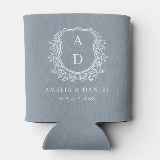 Rafraîchisseur Pour Canette Dusty Blue Crest Moderne Monogramme Mariage (Dos)