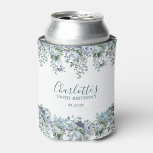 Rafraîchisseur Pour Canette Dusty Blue Floral 100e anniversaire Personnalisé