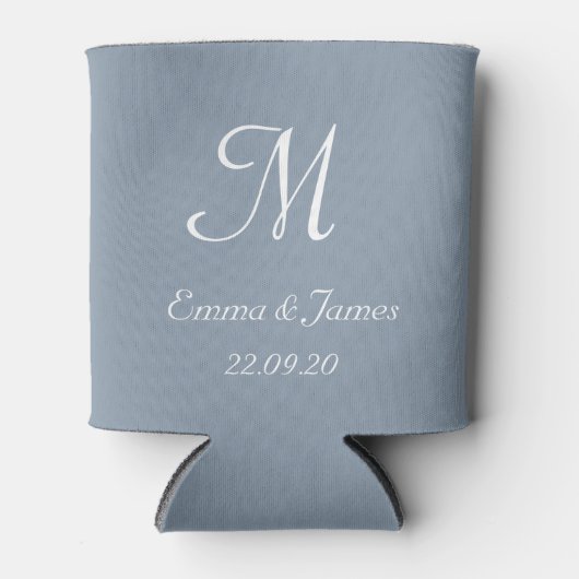 Rafraîchisseur Pour Canette Dusty Blue Monogram Fête de mariage Favoriser (Devant)