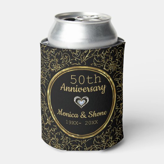 Rafraîchisseur Pour Canette Élégant 50e anniversaire de Mariage Black & Gold (Can devant)