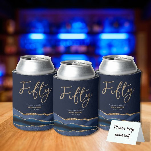 Rafraîchisseur Pour Canette Élégant 50e anniversaire fête Blue Gold Agate