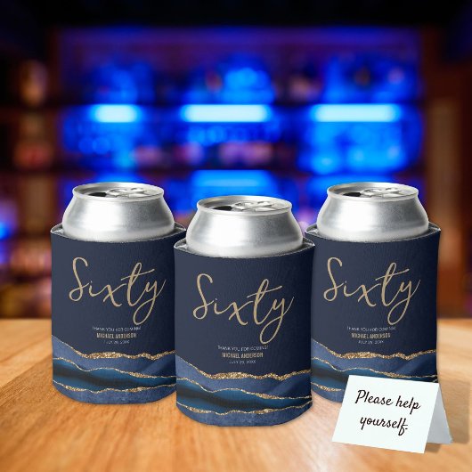 Rafraîchisseur Pour Canette Élégant 60e anniversaire fête Blue Gold Agate