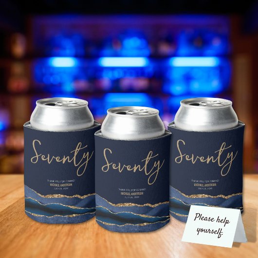 Rafraîchisseur Pour Canette Élégant 70e anniversaire fête Blue Gold Agate